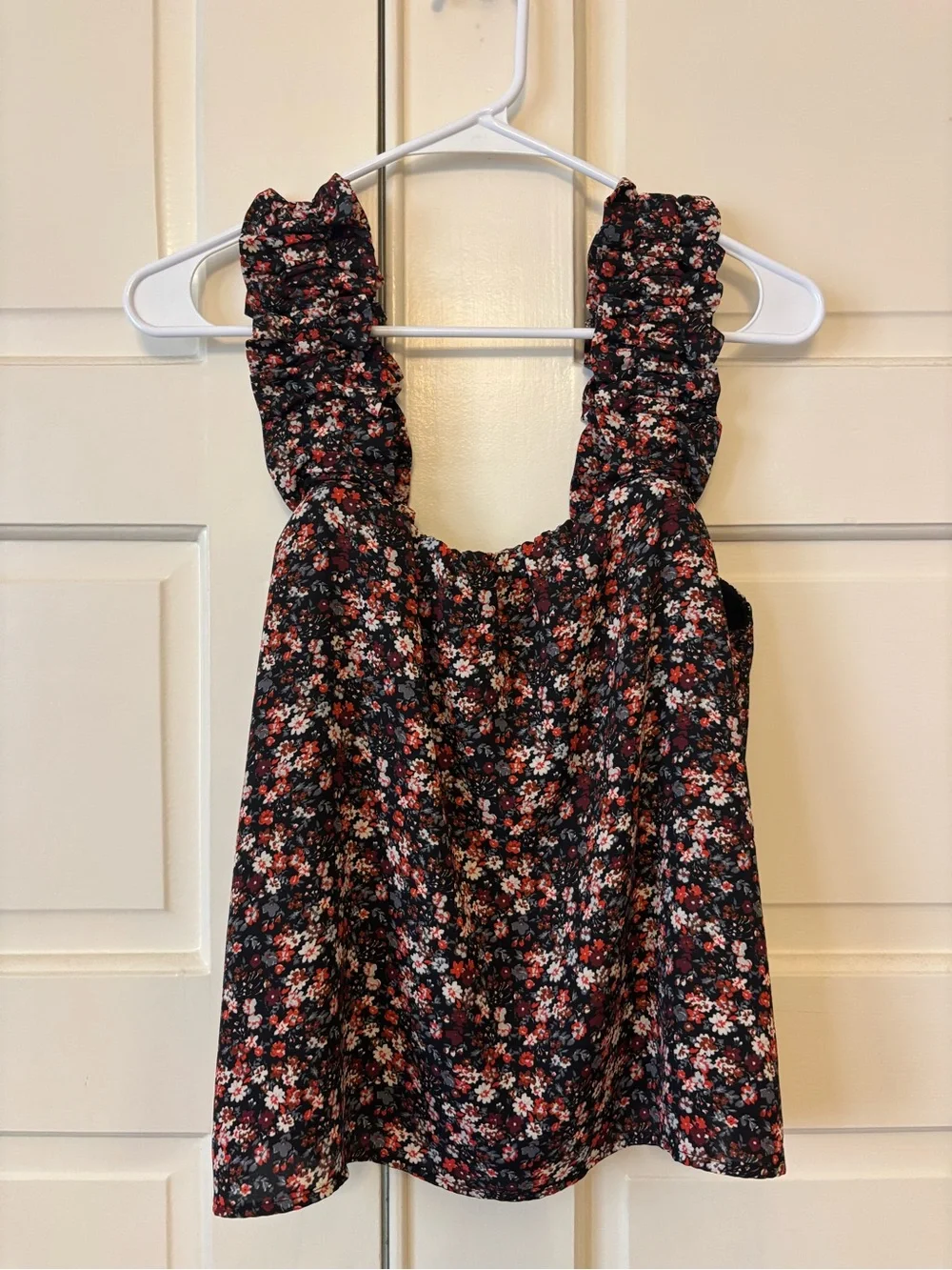 Melrose and Market Black Floral Tank with Red & White Blooms